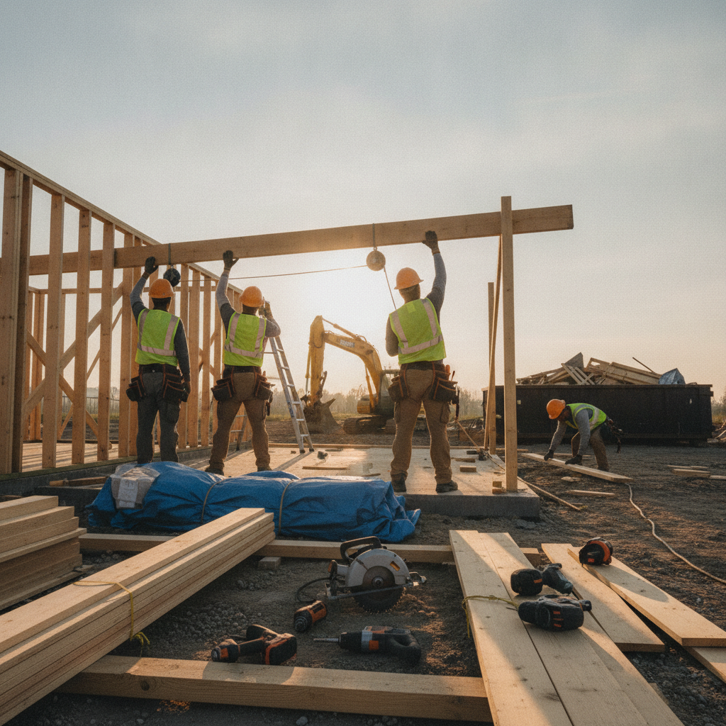 Create a realistic, professional service-business photograph showing Contractor Staffing from behind, with the backs of their heads visible. Do not show any faces, facial features, front-facing views or side views, profiles, or identifiable